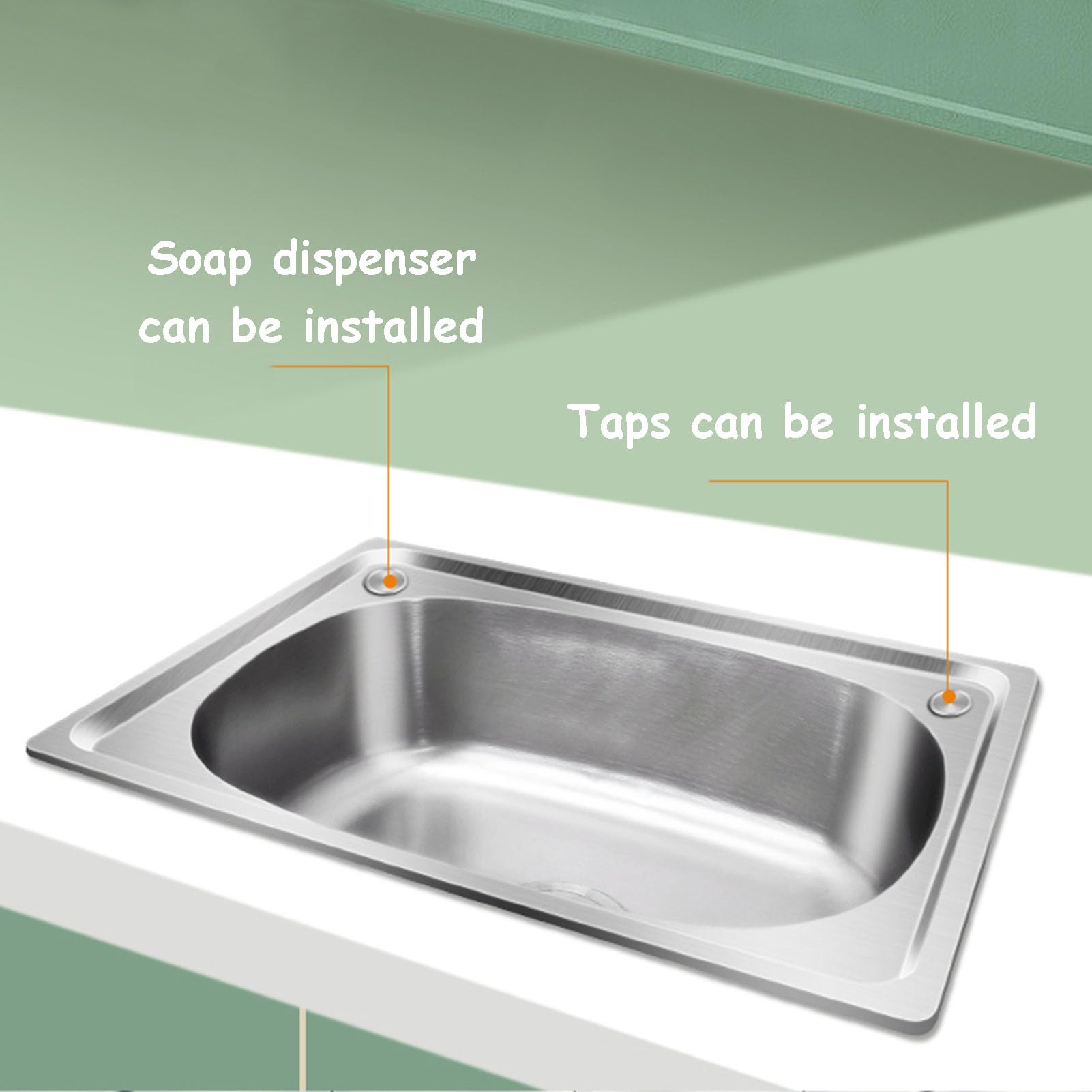 Fregadero de acero inoxidable, fregadero de cocina cuadrado de un solo seno con cesta coladora y grifo de agua fría y caliente, lavabo empotrado/sobre encimera para el hogar, la cocina y el jardín.
