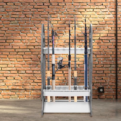 QWORK® Angelrutenhalter, Rutenständer für 16 Angelruten, Stabiler und Leichter Rutenhalter, für Meisten Angelrutentypen