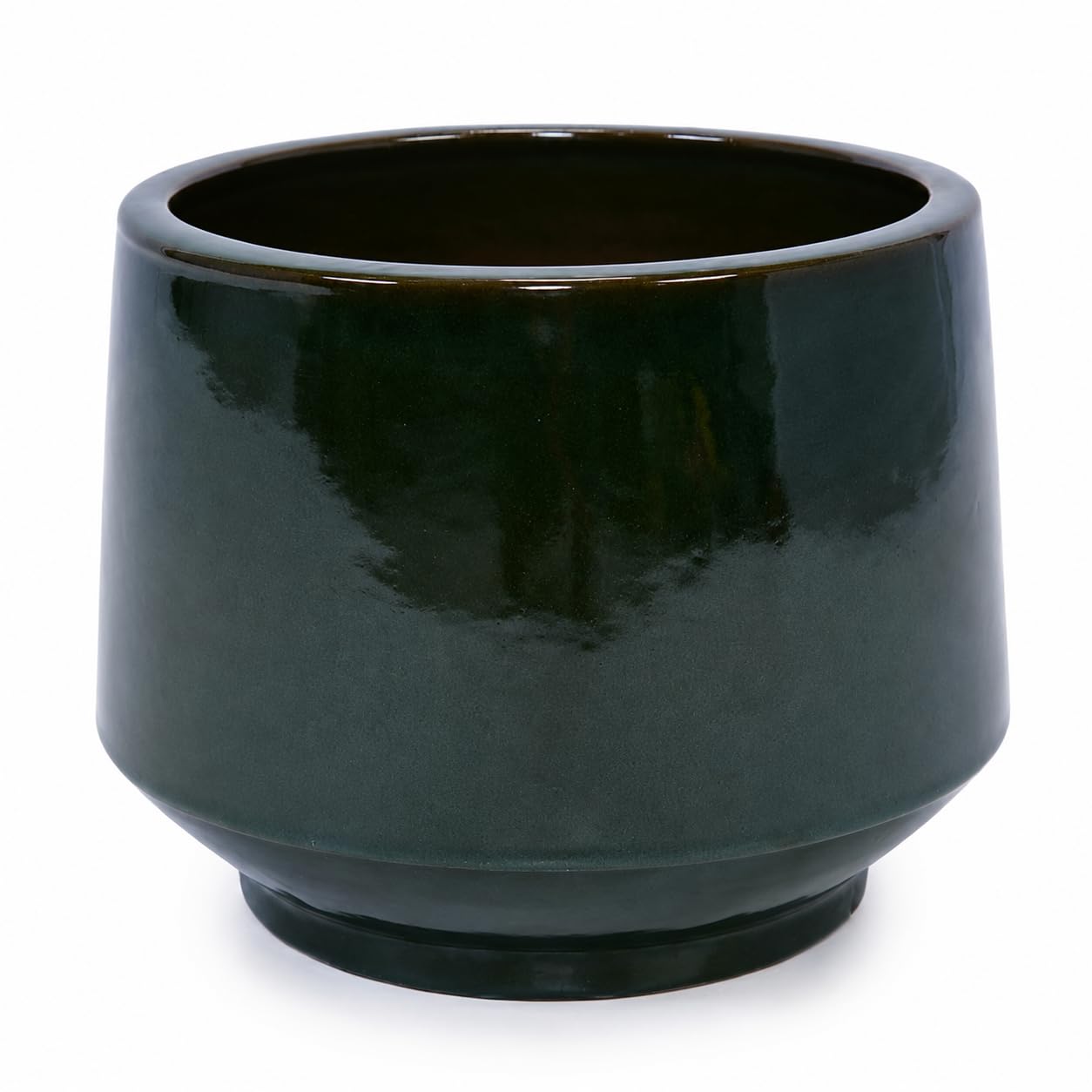 3er Set Keramik Blumentöpfe Groß, 38.1/28/22.9 cm Durchmesser Übertöpfe für Pflanzen, Große Blumentopf mit Drainagelöchern für Innen und Außen, Terrasse, Garten und Poolbereich, Dunkelgrün Glänzend