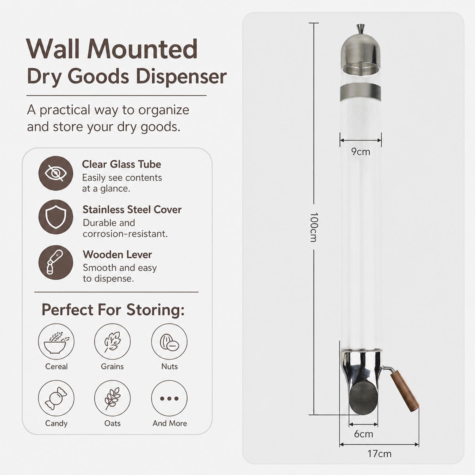 Dispenser A Parete Per Alimenti Secchi Da 100 Cm, Contenitore