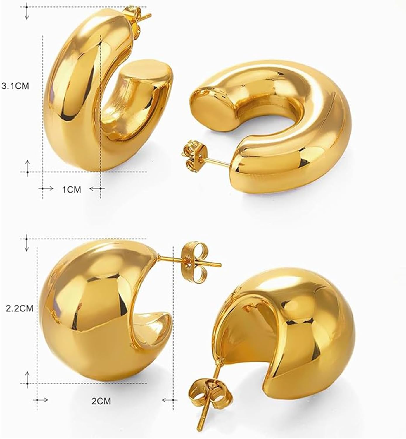 2 Pairs Non Tarnish Chunky Gold Hoops Earrings for Women Water Proof, Thick 18K Real Golds Plated Circle Open Hoop, Lightweight Hollow Earrings for Women Trendy, Gold Jewelry Valentine's Day Gift - Image 7