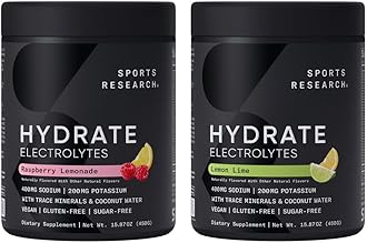 Sports Research Hydrate Electrolytes Powder - Sugar-Free & Naturally Flavored with Vitamins, Minerals, and Coconut Water - Supports Hydration - Raspberry Lemonade & Lemon Lime