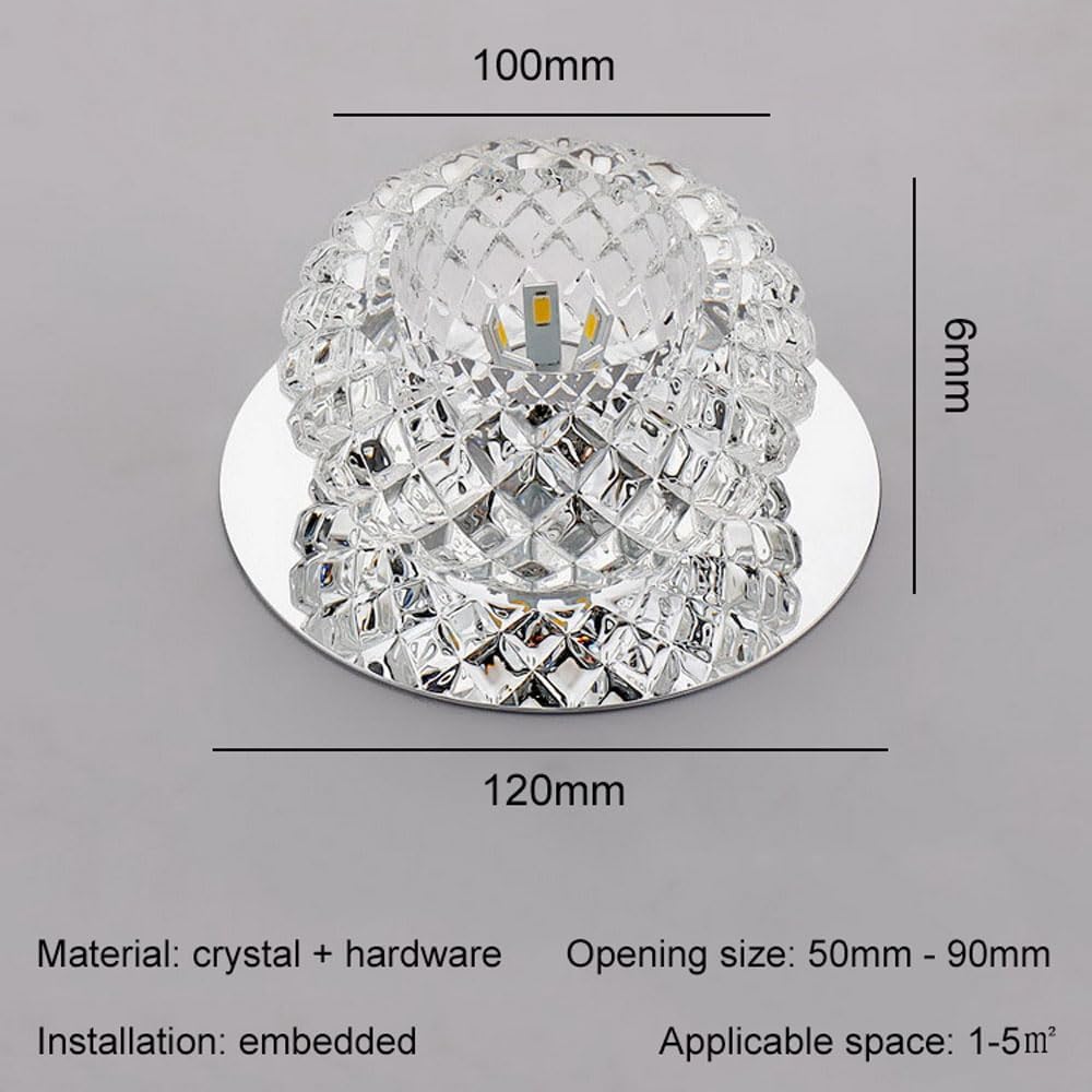 Tri-Color Dimmable LED Ceiling Downlight, 5W Crystal Recessed Ceiling Light, Round Modern Ceiling Lighting Fixtures, Embedded Ceiling Lights for Living Room/Bedroom/Hallway 3 Pcs