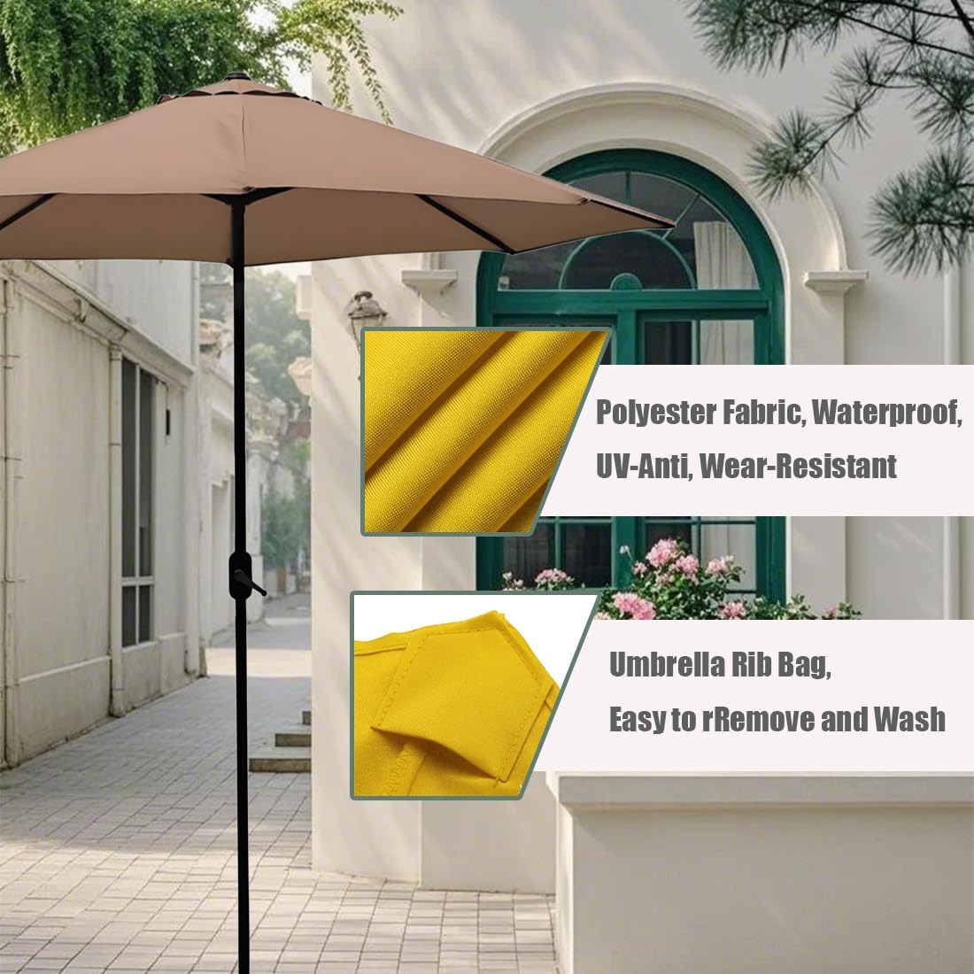 Générique Auvent de Rechange pour Parasol 200-400 cm pour 6/8 Baleines, Toile de Remplacement pour Parapluie de Table, Housses de Rechange pour Jardin, Résistante à la Décoloration, Noire