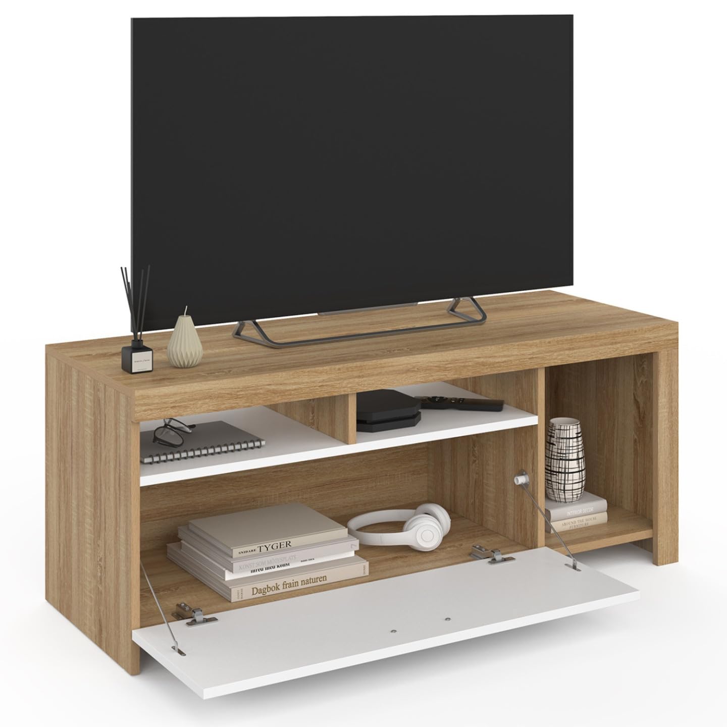 IDMarket - Mueble de TV 110 cm Malo Madera y Armario Blanco