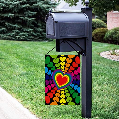 Whaline Gay Pride Day Garden Flag Rainbow Hearts Pattern Burlap Yard Flag Double-Sided Outdoor Holiday Garden Flag For Lgbt Lawn Patio Farmhouse Decoration, 12.5 X 18 Inch #TOP6