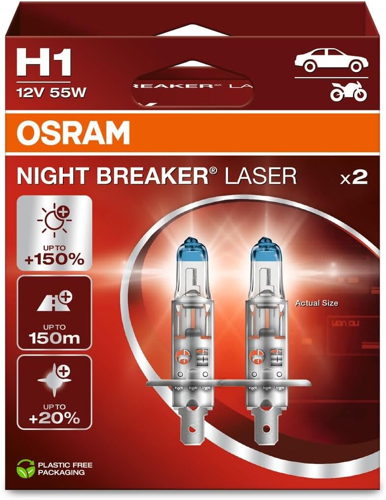 H1: Osram 64150NL-2HB Night Breaker Laser Halogen Bulbs | Eco Pack | Pack of 2