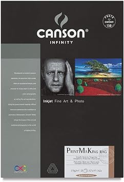 Canson Infinity Print Making Rag 310gsm, Natural White Matte Inkjet Paper, A3+, Box of 25 Sheets