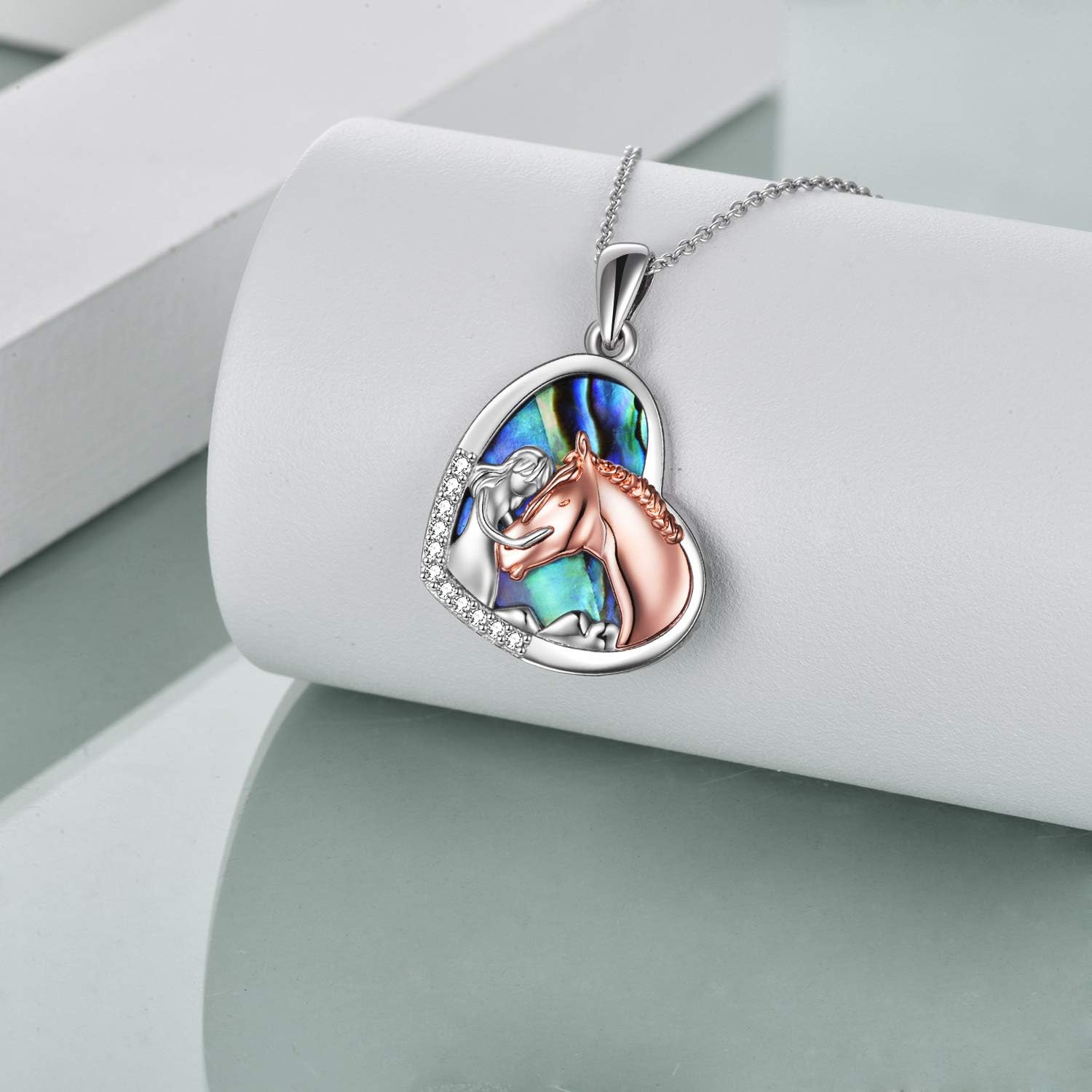 YFN Horse Pendant Necklace Jewelry 925 Sterling Silver Women Embrace Horse Gift for Women