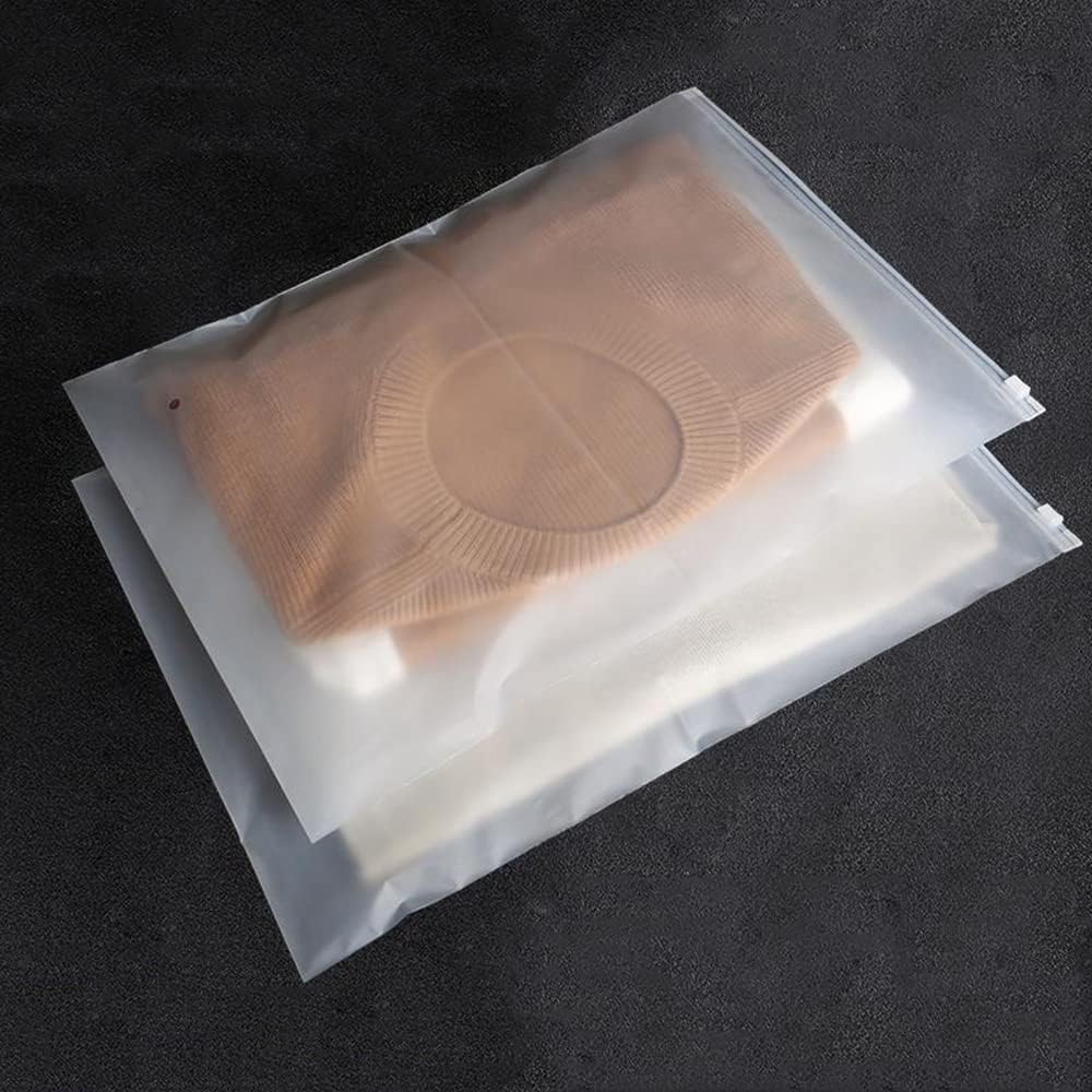JSJSYO 50 PCS Travel Storage Bags Clear and Frosted Resealable Bags Zipper Clothing Packaging BagsLuggage Organiser Pouch Space Saver Storage for Trip 25x35cm,30x40cm(25 pcs per size)