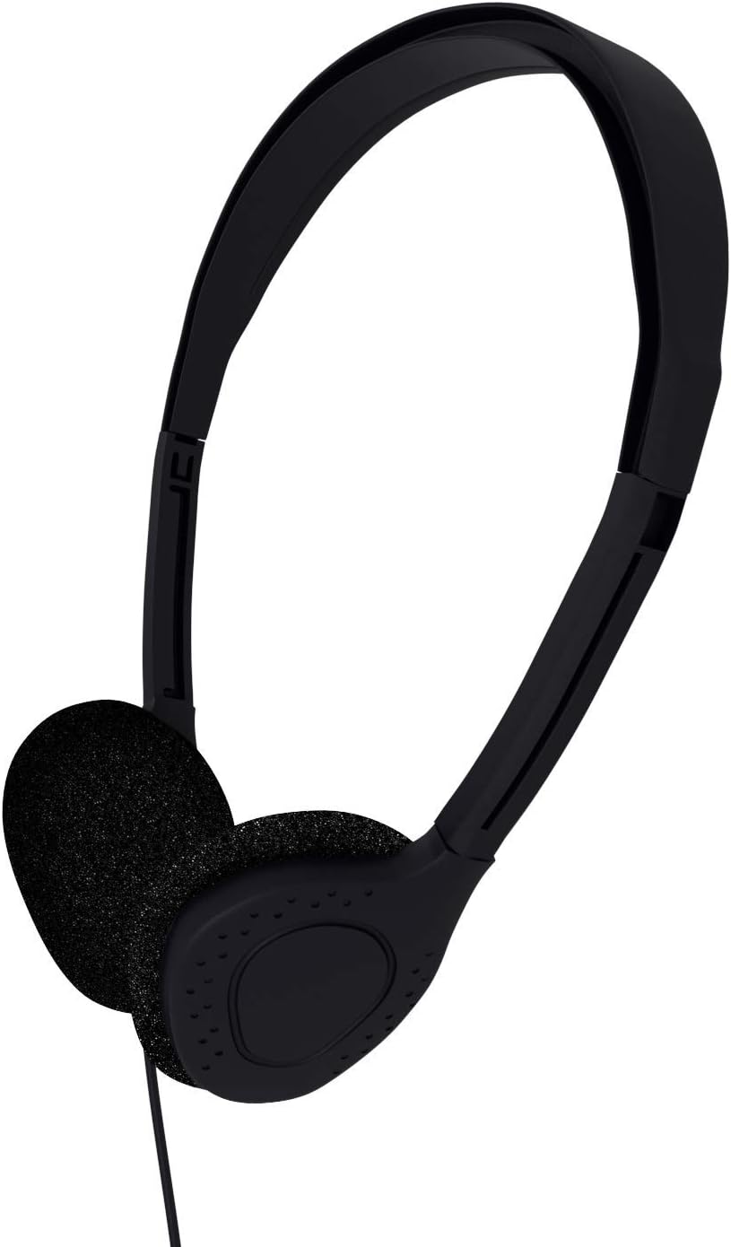 Bulk Over The Head Inexpensive Disposable Headphones Wholesale Lot Kids Individually Bagged for Schools, Libraries, Hospitals (25 Pack, Black)