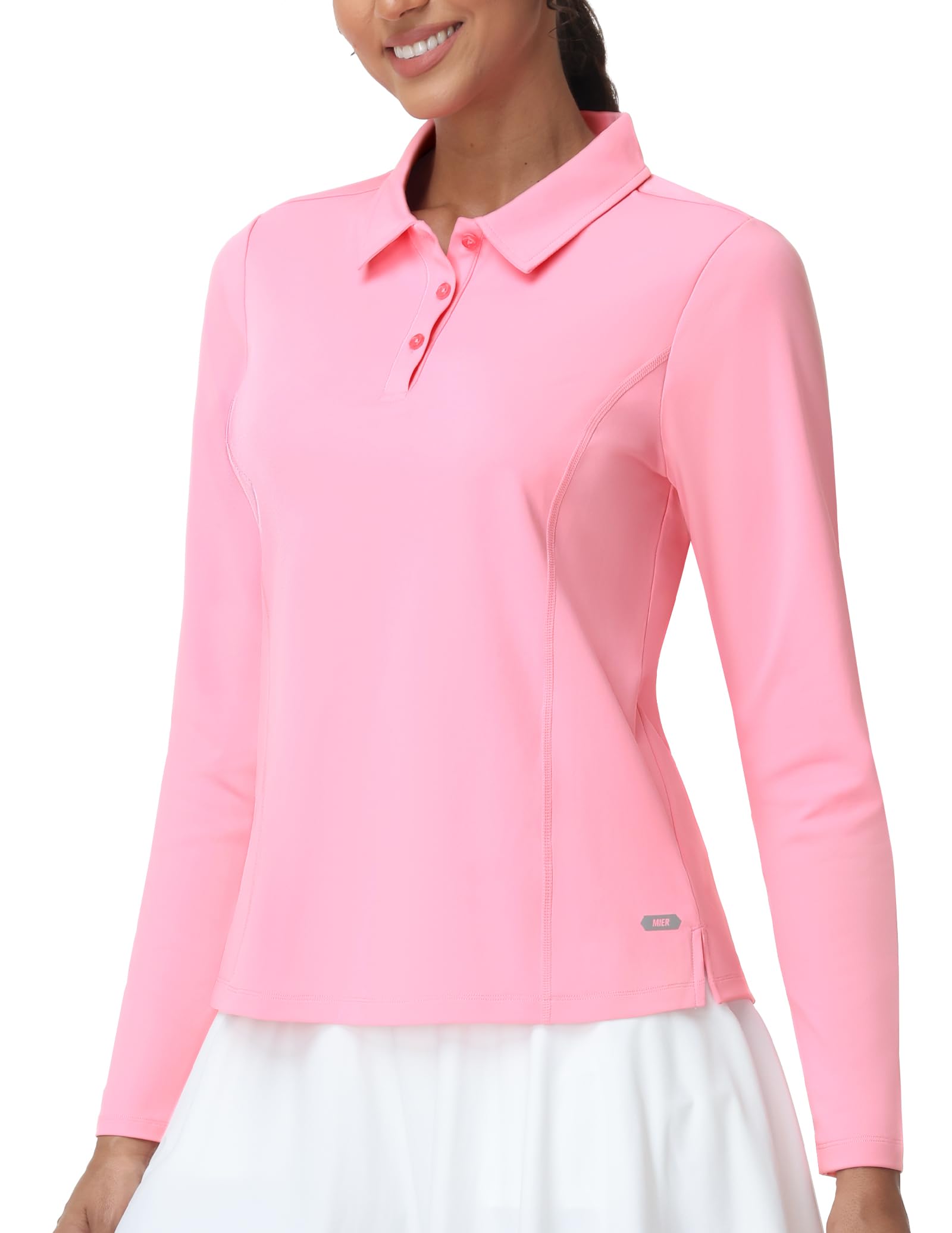 MIER Polo à manches longues pour femme - Séchage rapide - Col - Pour le travail de tennis athlétique - Protection solaire UPF 50+