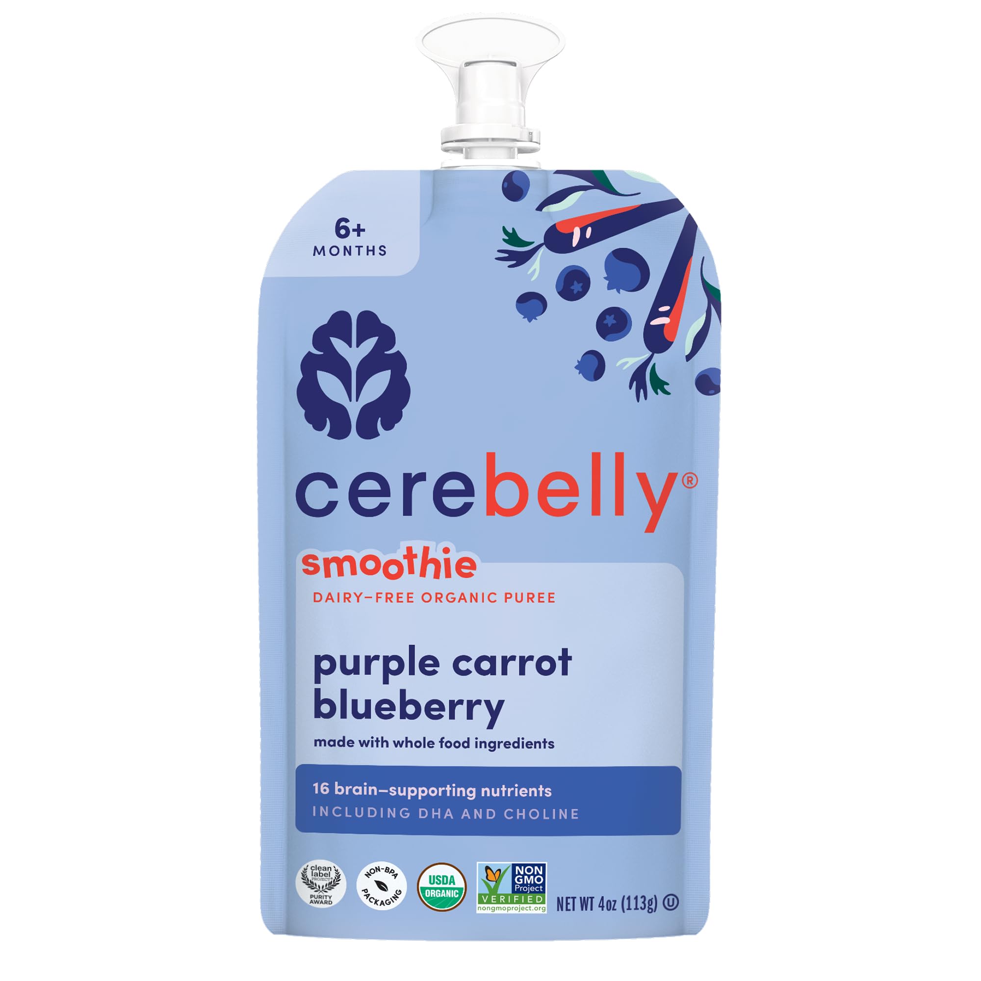 Cerebelly Organic Baby Food Pouches, Purple Carrot Blueberry Dairy