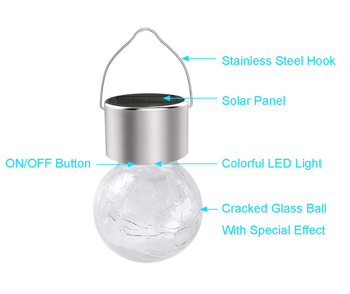 luci LED da Appendere ad energia Solare, con 7 Colori Che cambiano automaticamente, Sfere di Vetro incrinato, Lanterne Decorative Impermeabili, Ideali per Le Feste di Natale, 1
