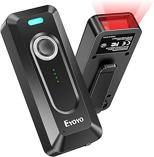 Eyoyo 2D Bluetooth Barcode Scanner Wireless with Clip, 2000mAh Battery with Level Indicator, Portable Mini QR Bar Code Reader for Library Book Inventory Compatible with iPhone, iPad, Android Phone