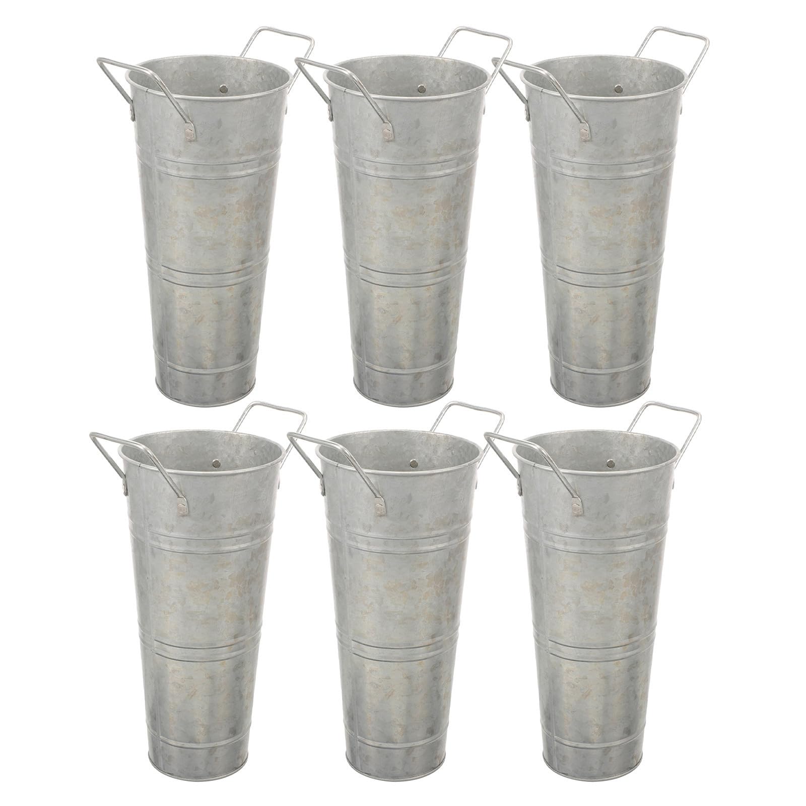 Vases à fleurs en fer galvanisé argenté style rustique | Set de 6 avec poignée pour maison