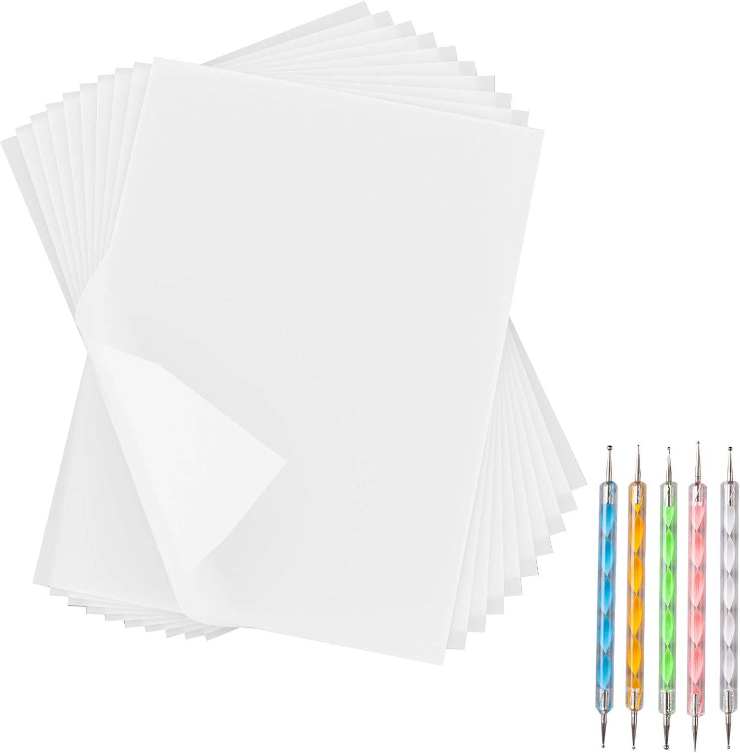 180 Sheets White Carbon Paper Transfer Tracing Copy Paper 11.7 x 8.3 Inch and 5 Pieces Embossing Styluses Tracing Stylus Dotting Tools for DIY Woodworking Canvas and Art Craft
