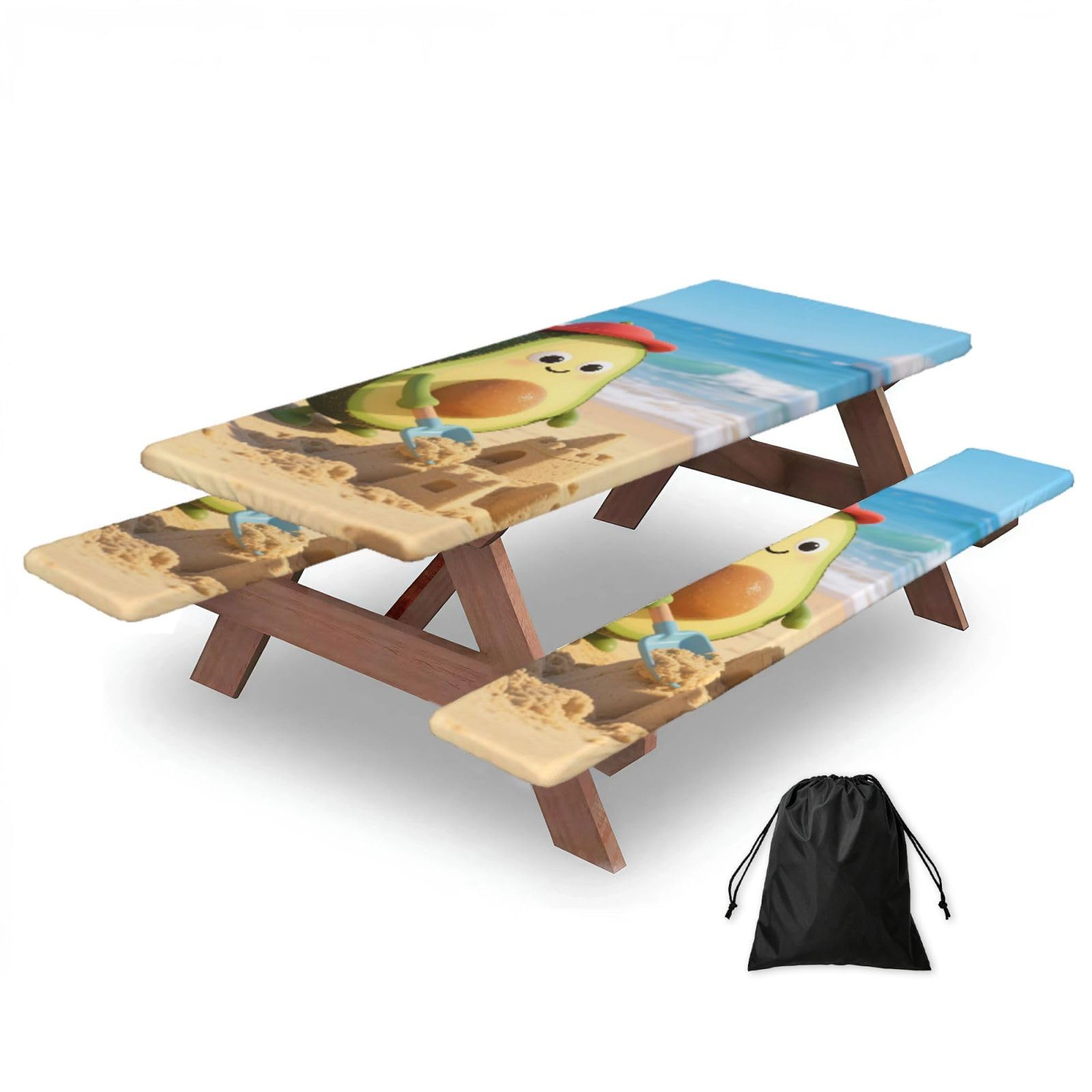 FekiLoot Avocado Picnic Table Cover with Bench Covers and Bag, Windproof Waterproof Rectangle Tablecloth with Elastic Edges Fitted Camping Table Covers Portable Camping Accessories