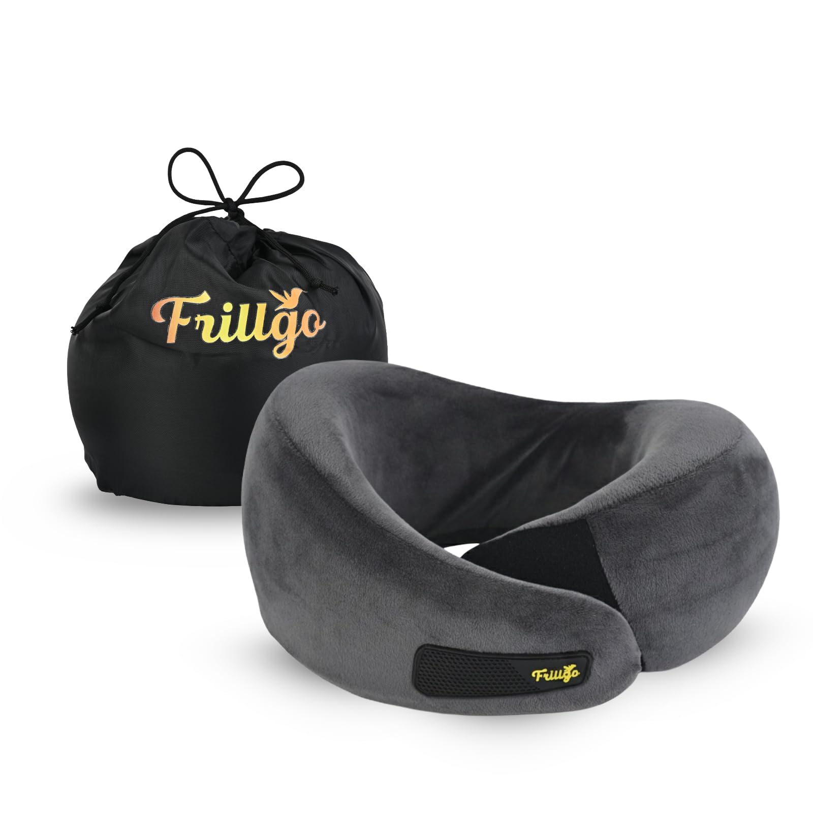 Travel Pillow for Flights – Grey Velvet Travel Neck Pillow with Adjustable Velcro & Carry Bag – Soft & Comfortable Support – Neck Pillow for Flight Travel