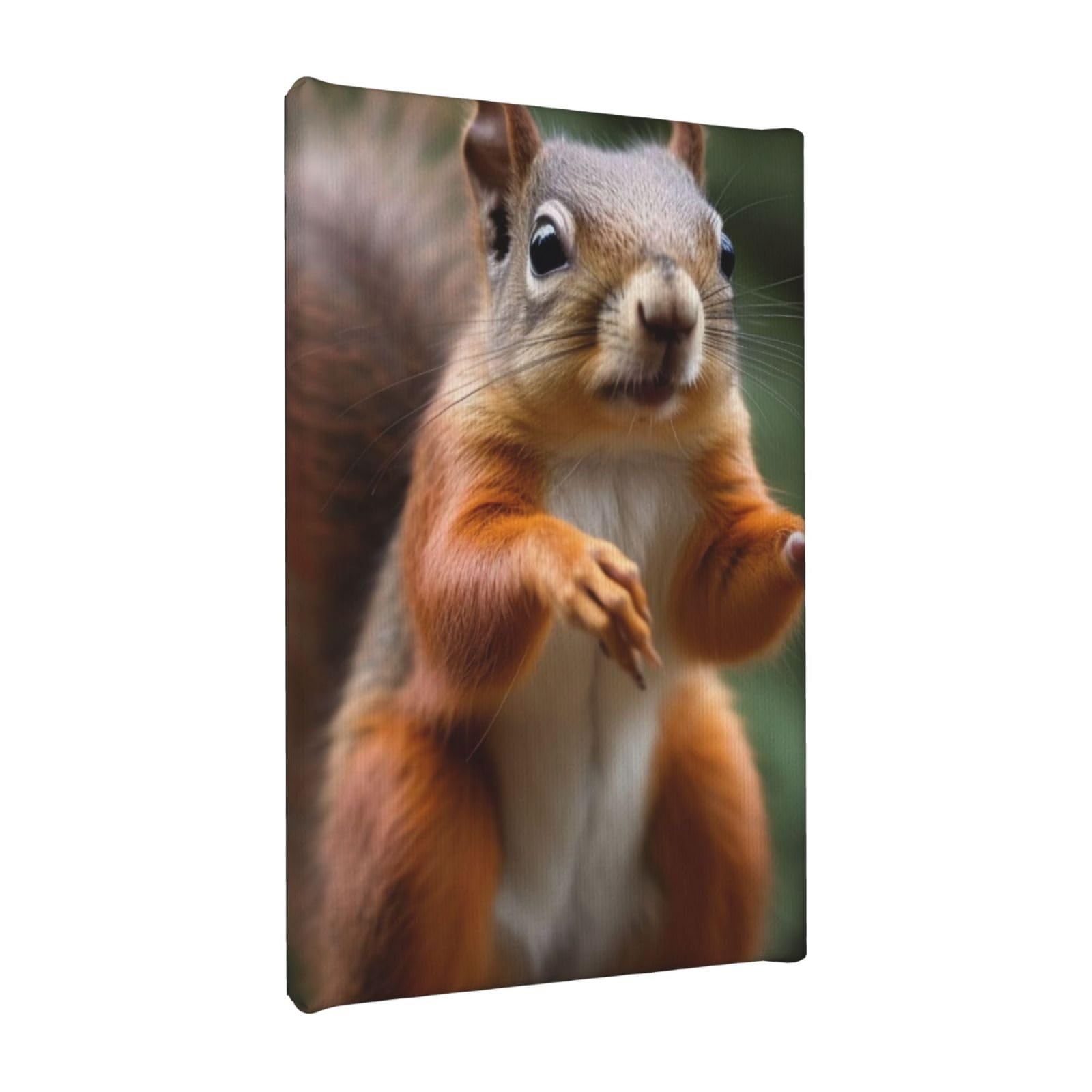 YKLJG Funny Animal Squirrel Printed Wall Art Canvas Painting 20x30 CM Wooden Framed Picture Painting Artwork Prints for Bedroom Kitchen Home Office Decor
