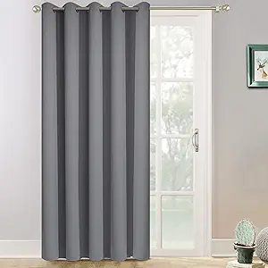 Yakamok Wide Thermal Blackout Patio Door Curtain Panel, Sliding Door Insulated Grommet Curtains, Extra Wide Curtains for Sliding Glass Door, Grey, W70 x L84, 1 Panel