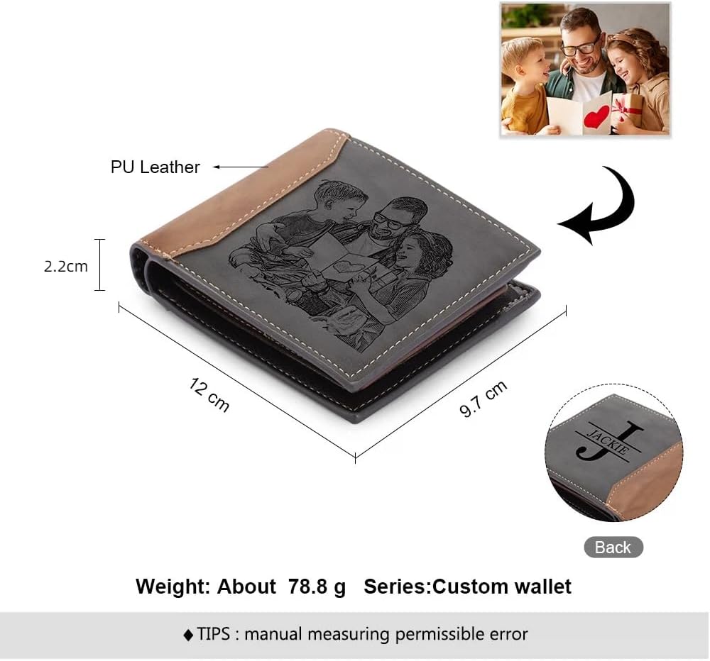 lagofit Gifts for Dad Personalized Custom Photo Wallets for Men Engraved Picture & Initial Name Wallets for Men Casual Bifold Wallet Gifts for Boyfriend, Fathers (Style 5) - Image 2