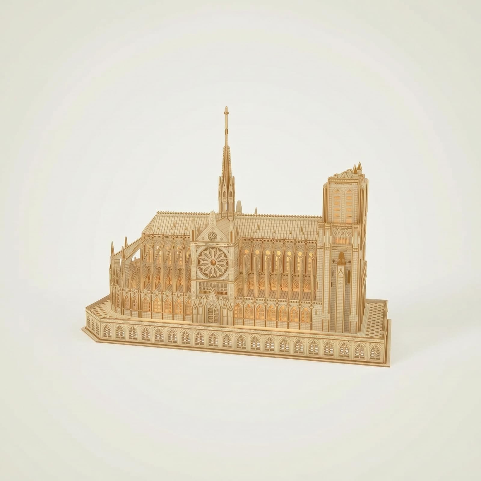 Puzzle Educativo 3D in Legno Cattedrale Gotica Modellino Architetturale Kit di Costruzione Assemblaggio Manuale Base Rettangolare Solida Materiale