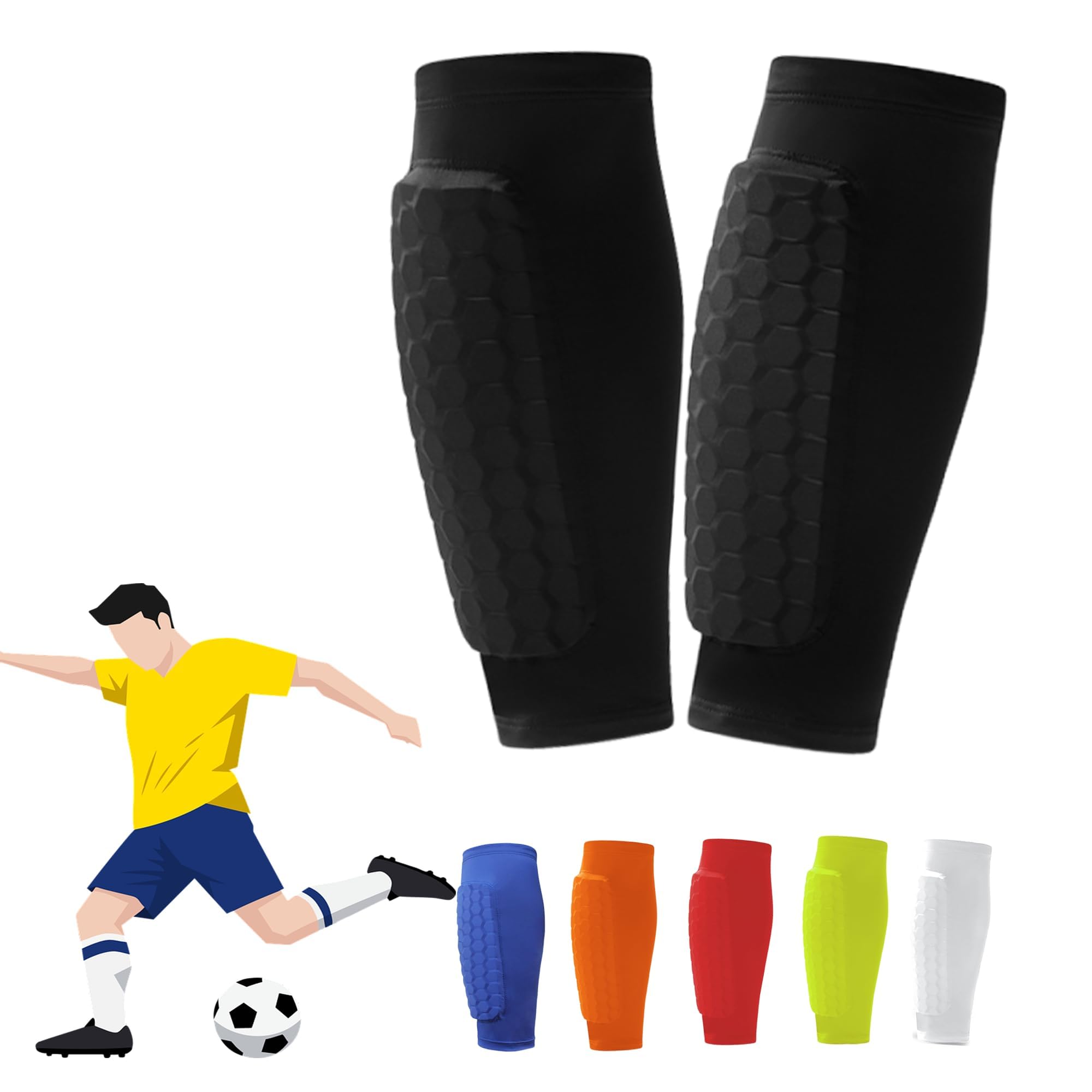 Shin Defender Shin Guards Kids, Soccer Shin Guards for Youth Adult, Lightweight Calf Protective Gear for Football Soccer with Honeycomb Pads