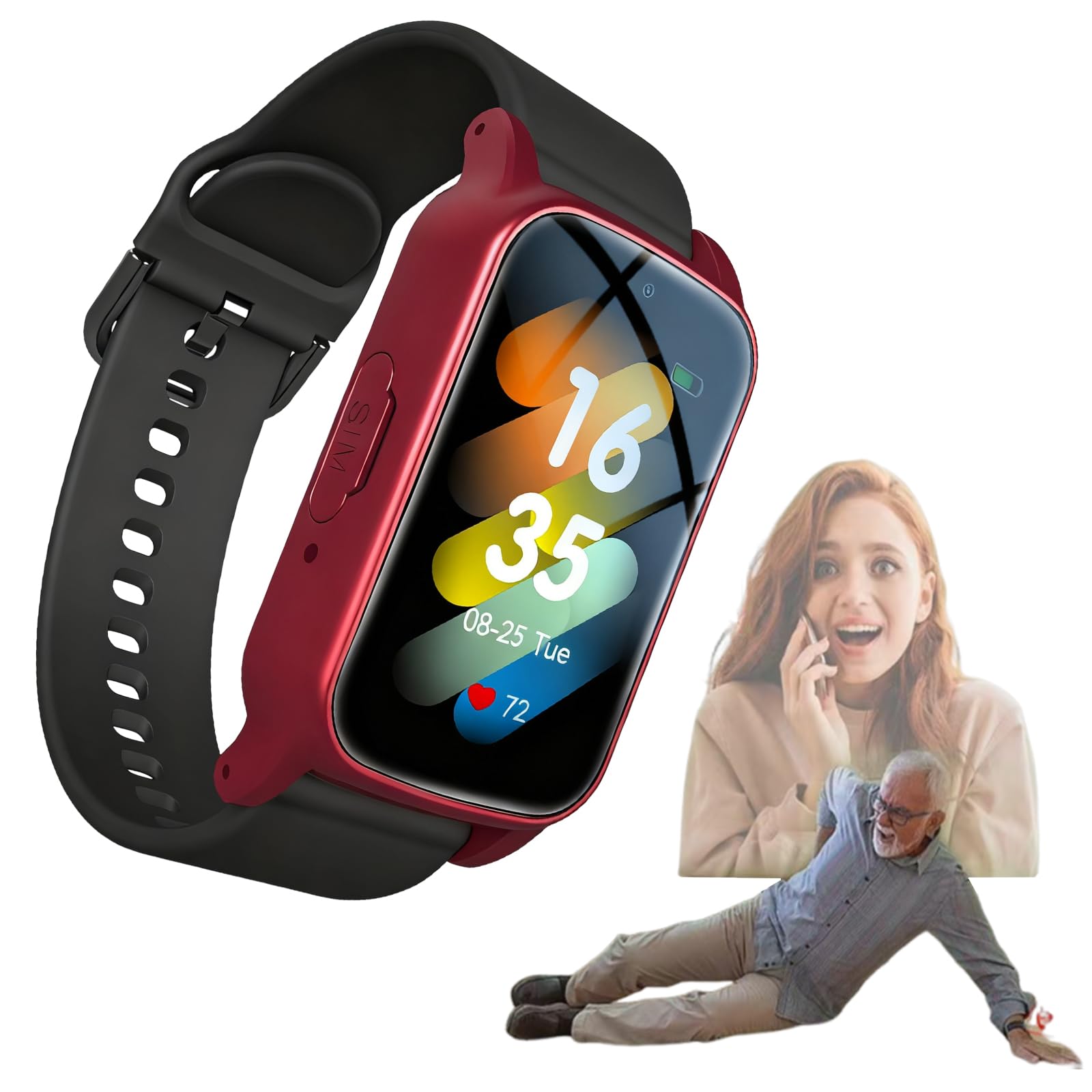 Montre de détection de chute pour personnes âgées avec GPS 4G et détection de chute – Montre intelligente pour personnes âgées, montre d'appel d'urgence SOS, communication bidirectionnelle HD