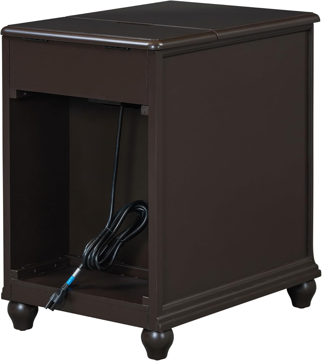 End Table with Solid Wood Legs, Side Table with USB Ports, 1 Storage Cabinet and 1 Drawer for Living Room, Antique Navy (Antique Espresso#091)