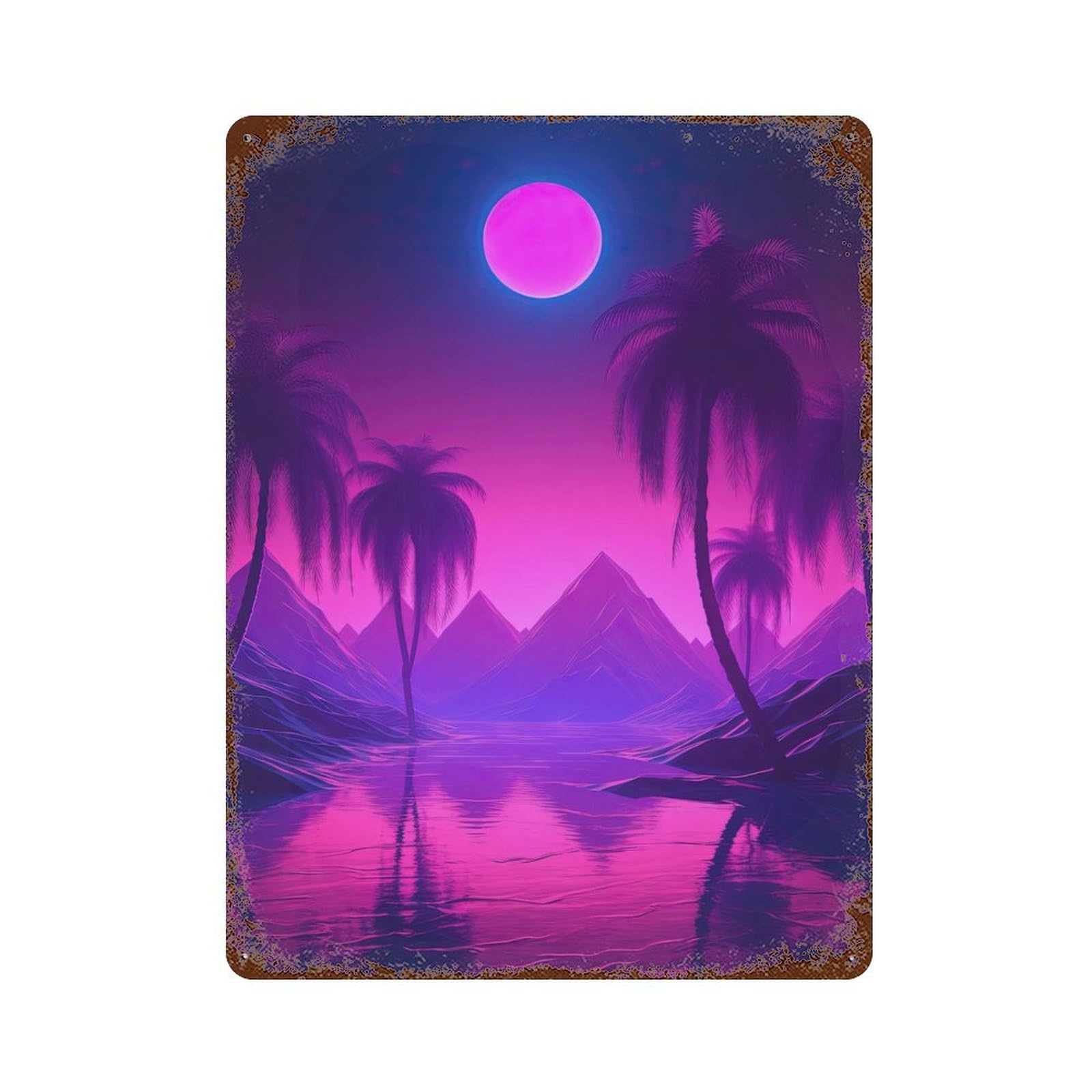 Dreamy Synthwave Horizons Rusty Metal Tin Sign 15.7"x11.8", Industrial Home Decor for Garage, Pub Or Kitchen