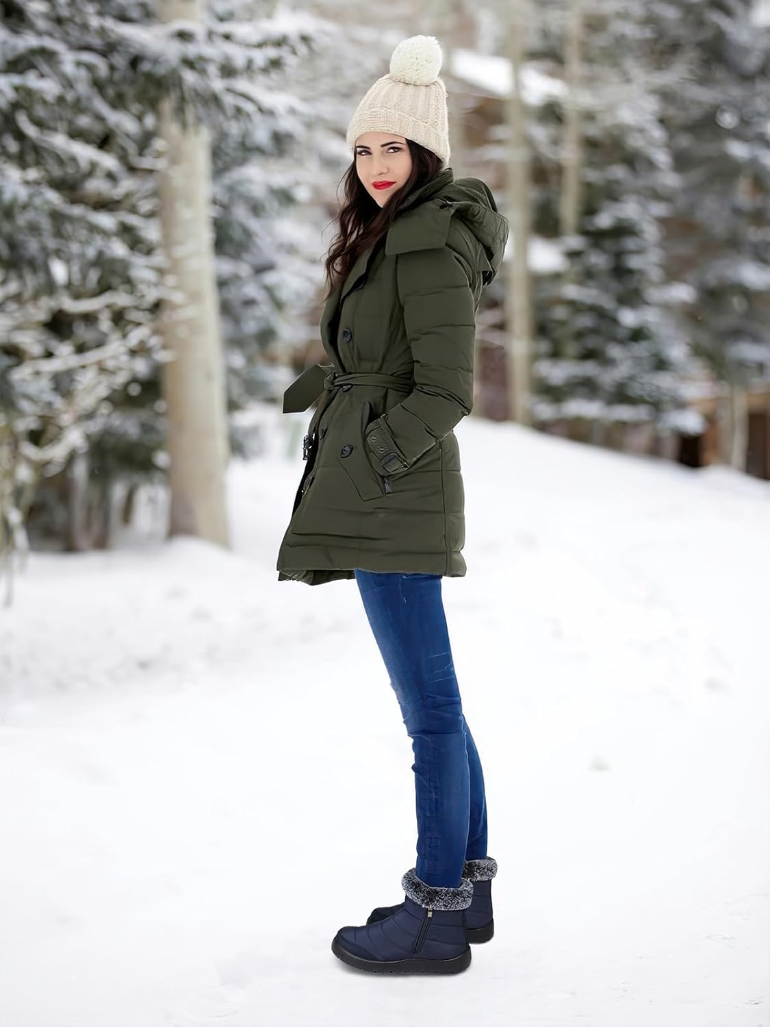 SHIBEVER Women Winter Snow Boots: Black Waterproof Walking Booties Non Slip Fur Lined Warm Outdoor Ankle Short Boot - Image 3