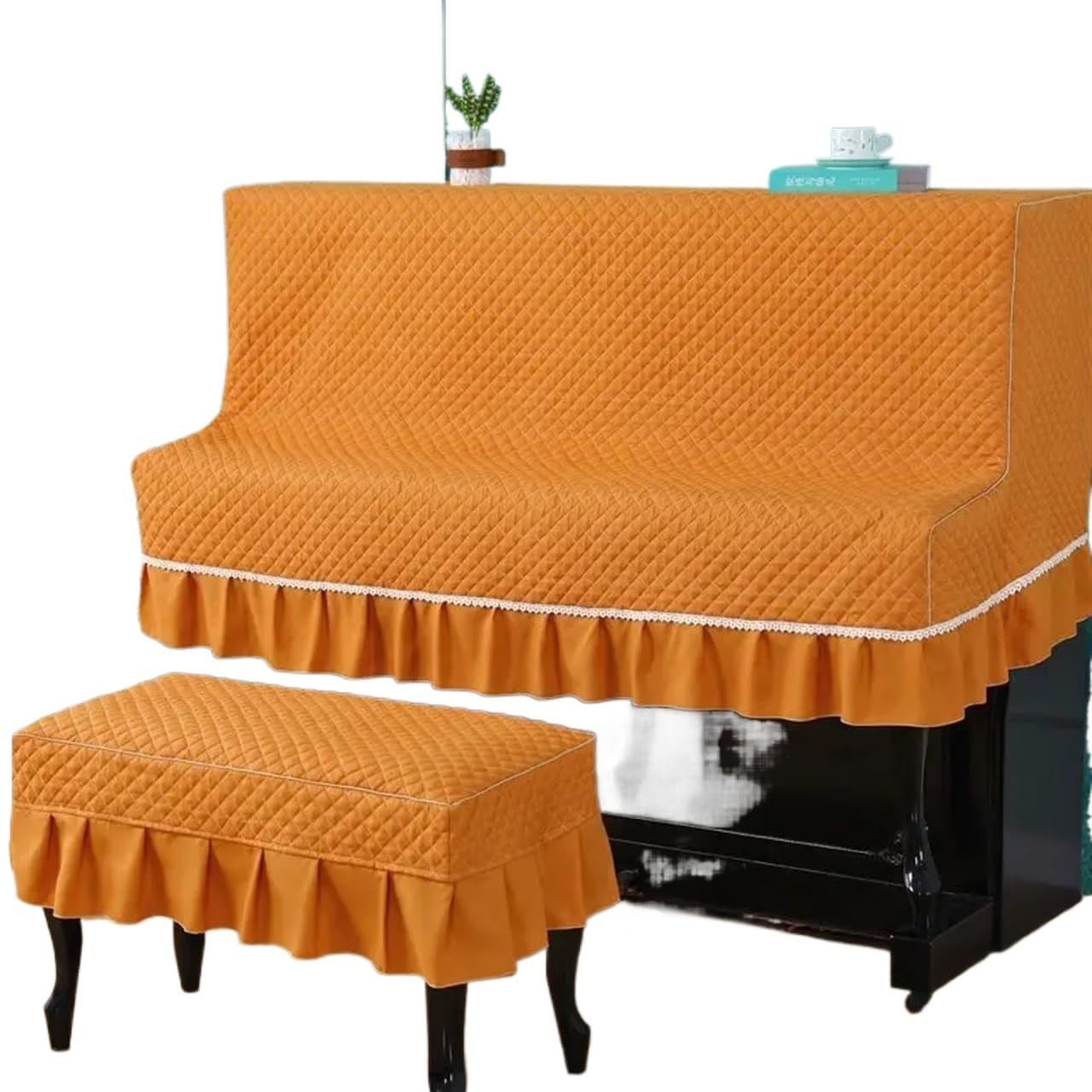 Klavier Flügel Abdeckung Klavierabdeckungstuch, aufrecht, elegante und sorgfältige Abdeckung, Einfachheit mit, staubdicht, schützend, kratzfest(Orange,Piano - Single Stool)
