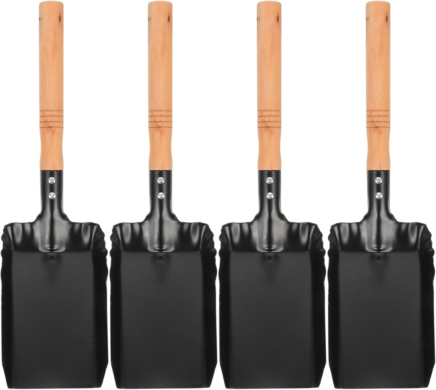 Pala de ceniza de metal con mango de madera, pala de carbón, pala de jardinería para estufa de leña, 4 unidades