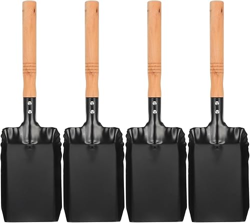 Pala de ceniza de metal con mango de madera, pala de carbón, pala de jardinería para estufa de leña, 4 unidades