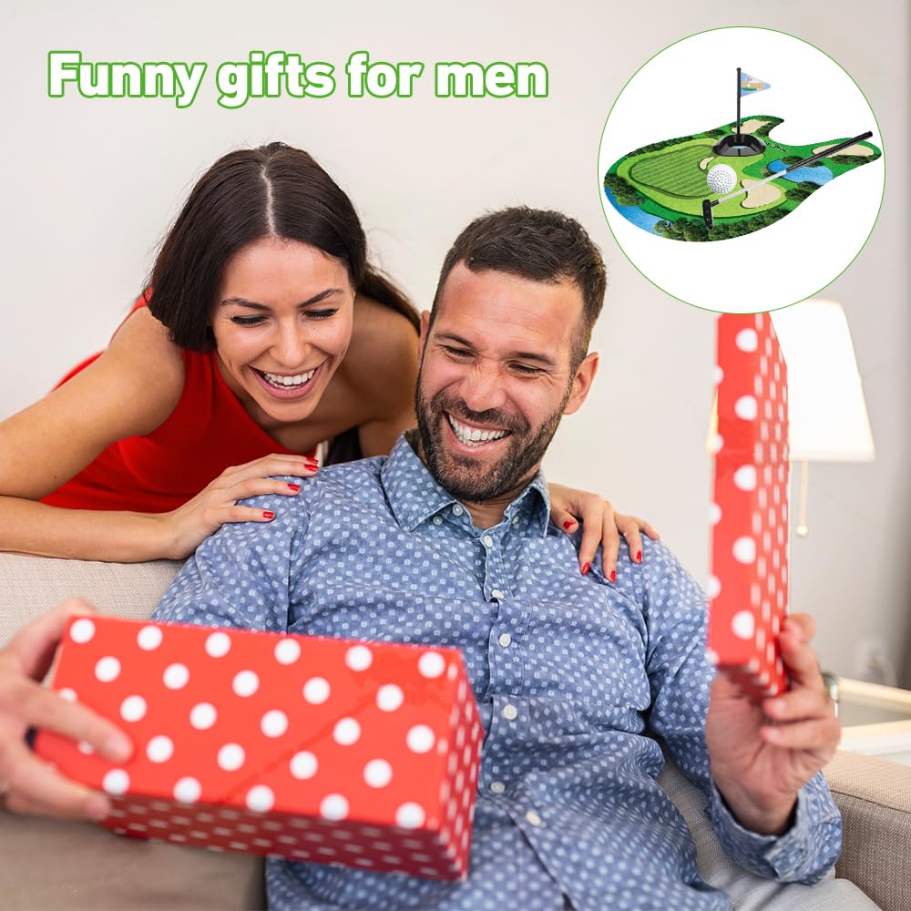 Mini Golf Game Set, Juegos de Golf para Inodoro, Set de Regalo de Golf con Palo de Golf, Tapete para Putting, 2 Pelotas de Golf y Colgador para Puerta, Divertido Regalo para Hombres de Golf