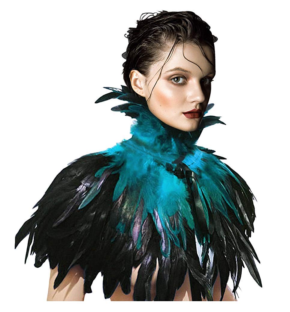 Cape En Plumes Noires Avec Manchettes - Costume Gothique, Cosplay, Halloween, Carnaval Cape Plumes Noires Costume