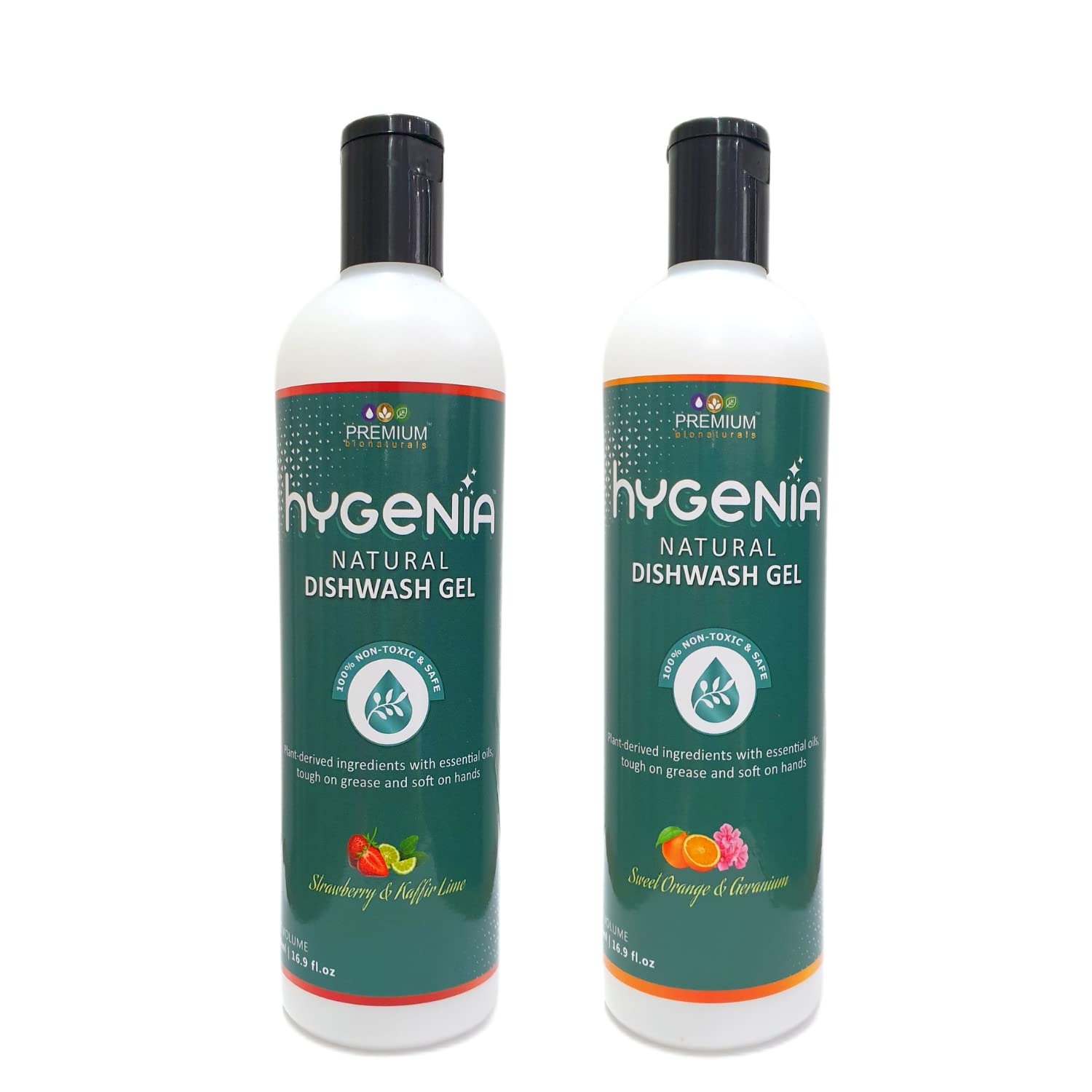 PremiumBionaturals Natural Dishwash Liquid Gel Pack of 2 (Strawberry & Kaffir Lime and Sweet Orange & Geranium 500Ml Each), Eco Friendly and Biodegradable, Non Toxic, Soft on Skin