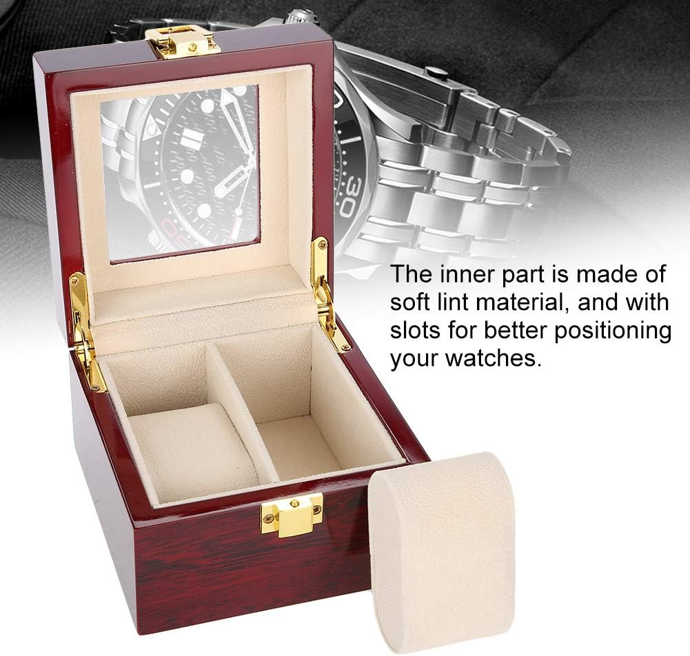 2 Grids Watch Box Watch Box, Mens Wrist Watch Storage Case with Metal Lock and Soft Pillows for Jewelry Watches Collection Display, Piano Baking Finish and Transparent Cover