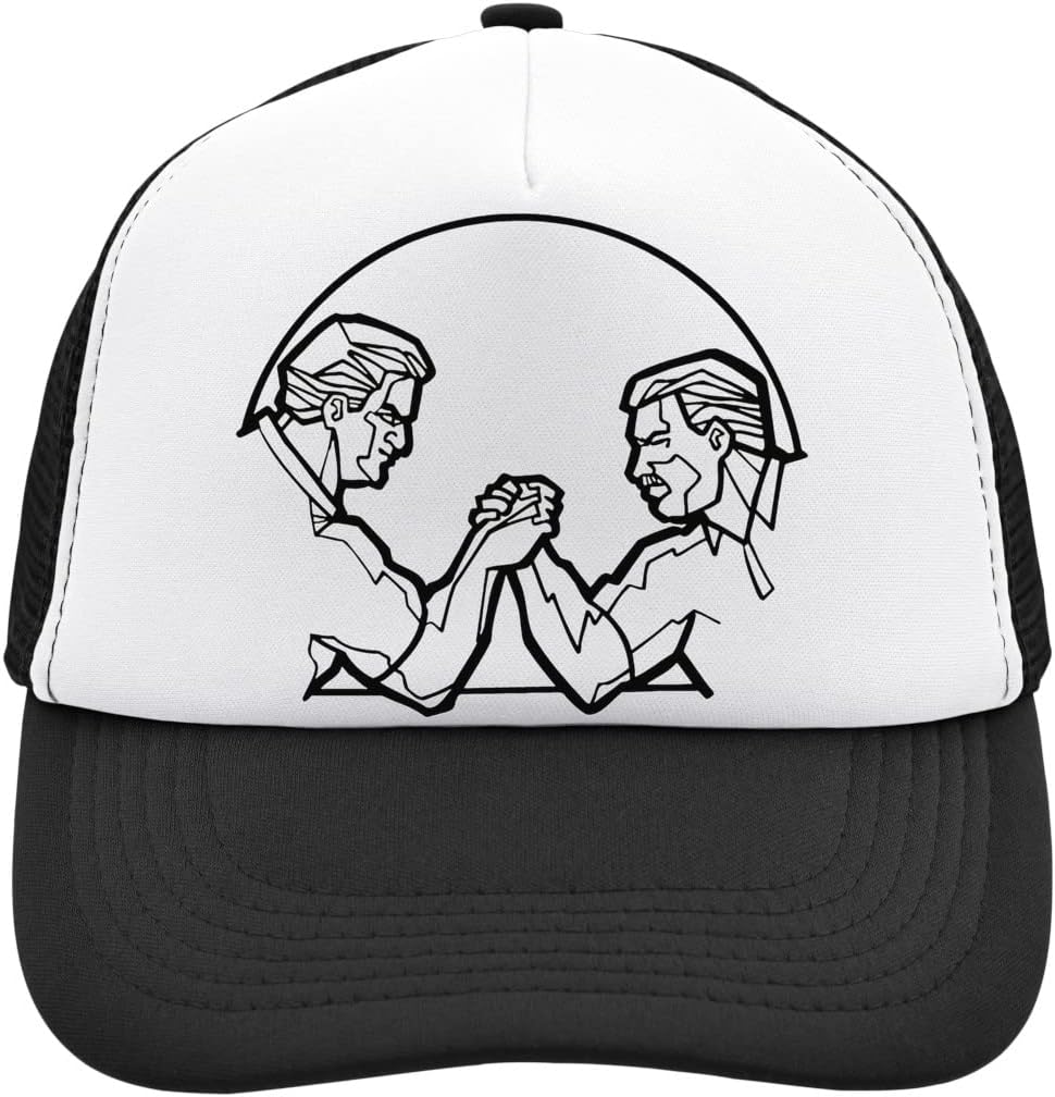 Arm Wrestling Artwork Mesh Back Trucker Cap Adjustable Snapback Hat Brushed Cotton with Buckle Black