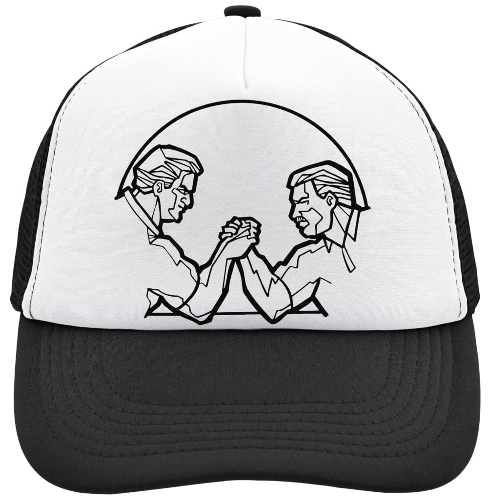 Arm Wrestling Artwork Mesh Back Trucker Cap Adjustable Snapback Hat Brushed Cotton with Buckle Black