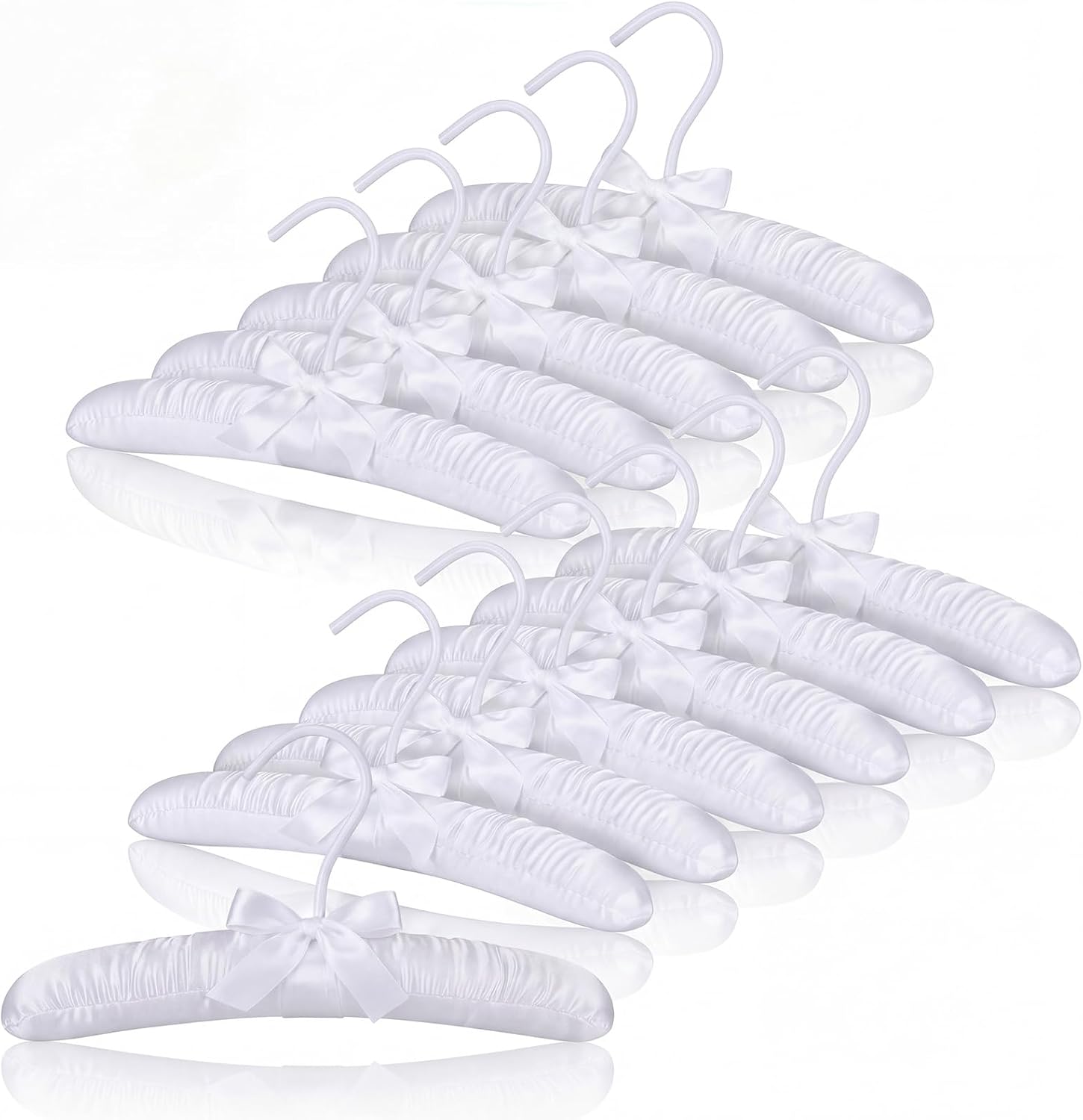 Novabright 12 Pcs 10" Baby Satin Padded Hangers Non-Slip Wooden Hangers with Sponge Shoulder for Baby Christening Dress Girl Toddler Infant Nursery Newborn Clothing(White)