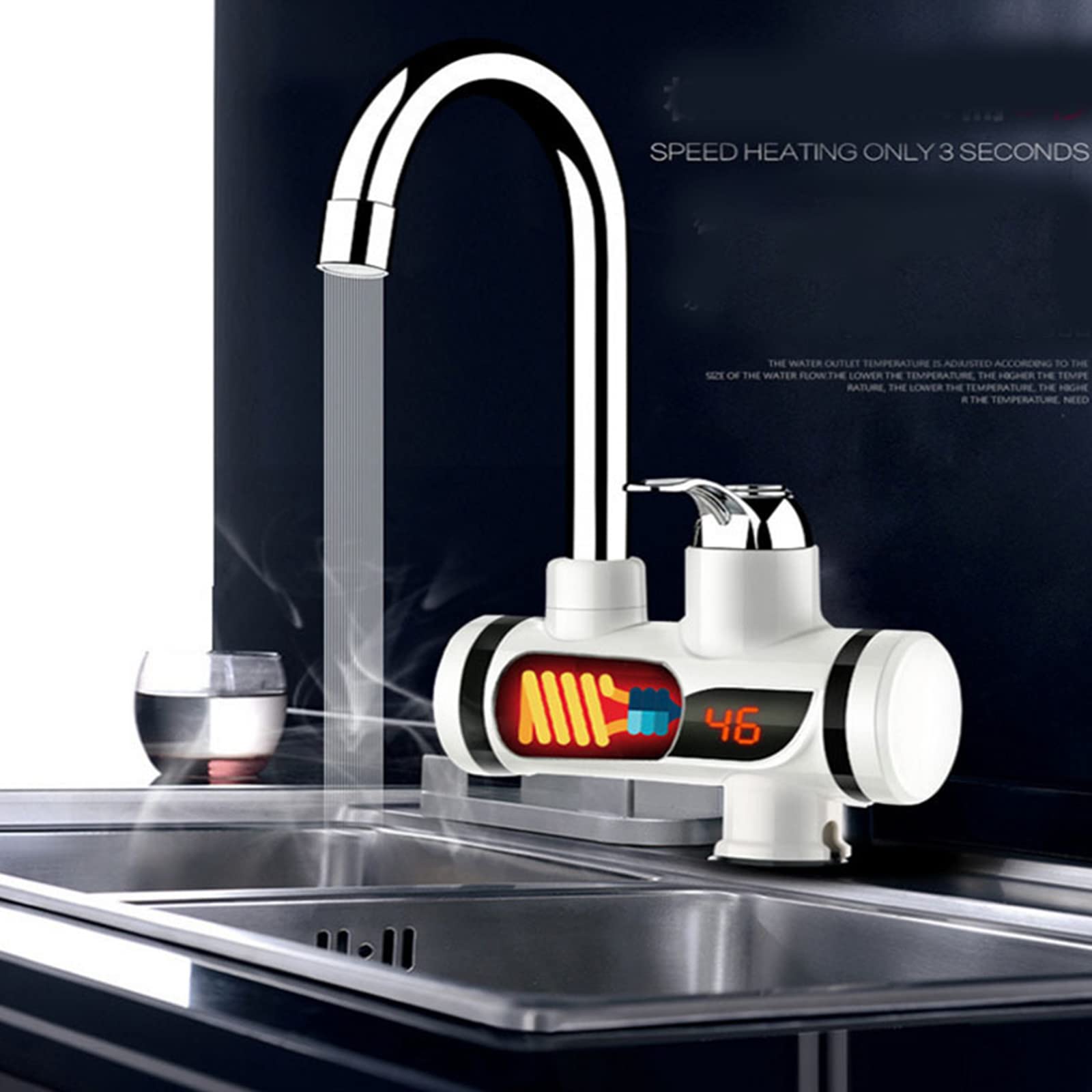Scaldabagno Elettrico Rapido Da Rubinetto 3000W Con Display LED – Acqua Calda Istantanea In Cucina E Bagno