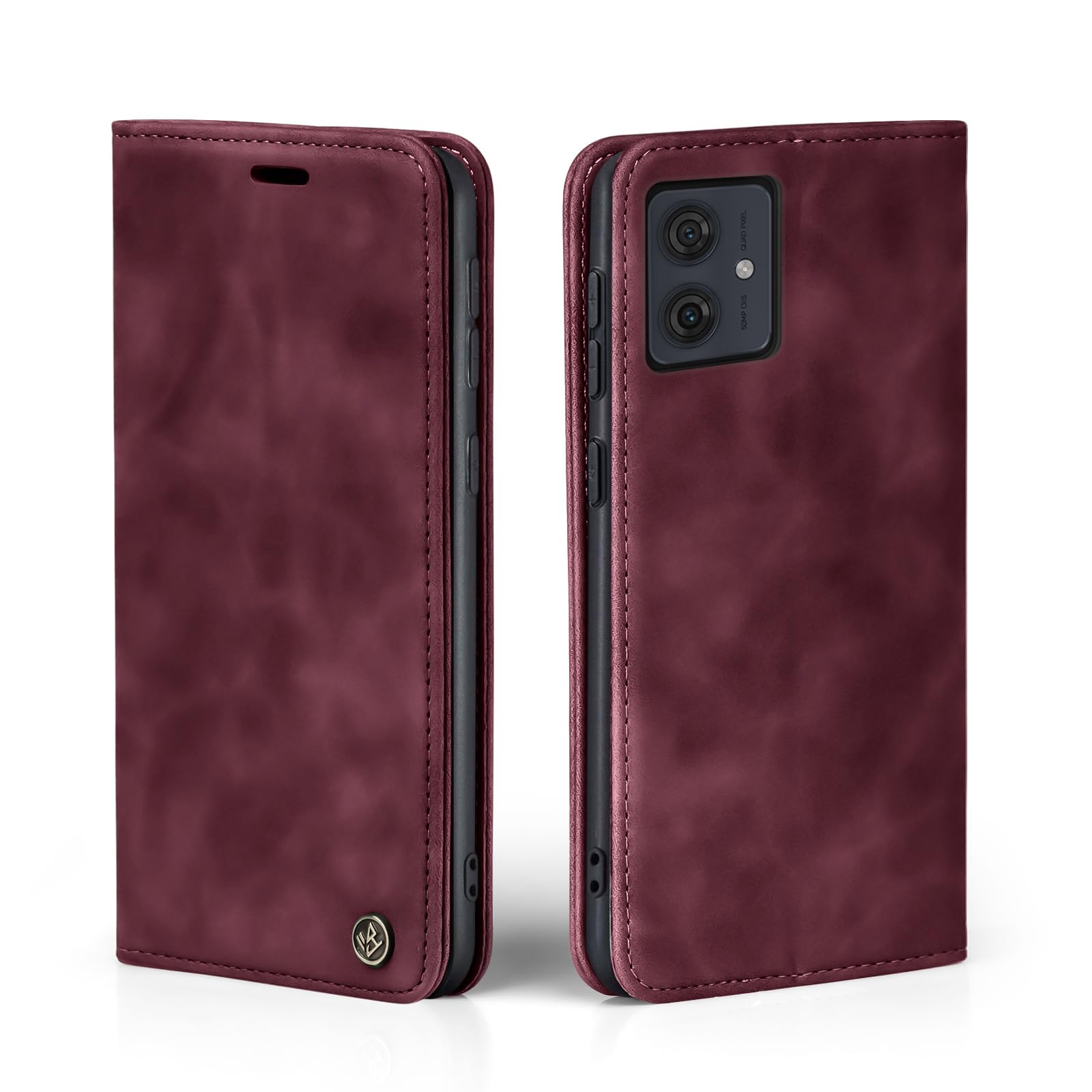 LBH Handyhülle Für Motorola Moto G54 – Flip Case Mit Kartenfach, Standfunktion & Magnetverschluss In Weinrot