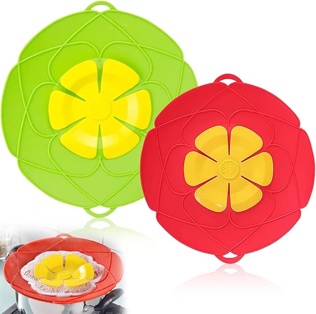 Spill Stopper Lid Cover ,2Pcs Silicone Pan Lid 10"&11.5" Splatter Guard Pots Boil Over Safeguard Multi-Function Kitchen Tool Kitchen Gadgets (Green,Red)