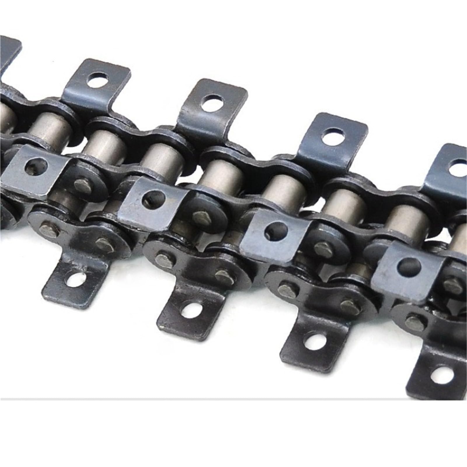 Compatible con cadena de rodillos 06B. | Cadena de una hilera de paso corto con oreja de doble curvatura y orificio doble(Single hole)