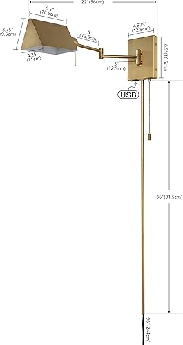 Miniatura 3 de JONATHAN Y JYL6015B Arlo - Aplique de pared LED con brazo oscilante de 22 pulgadas, 1 luz, de hierro con cable, cadena de tracción, puerto de carga