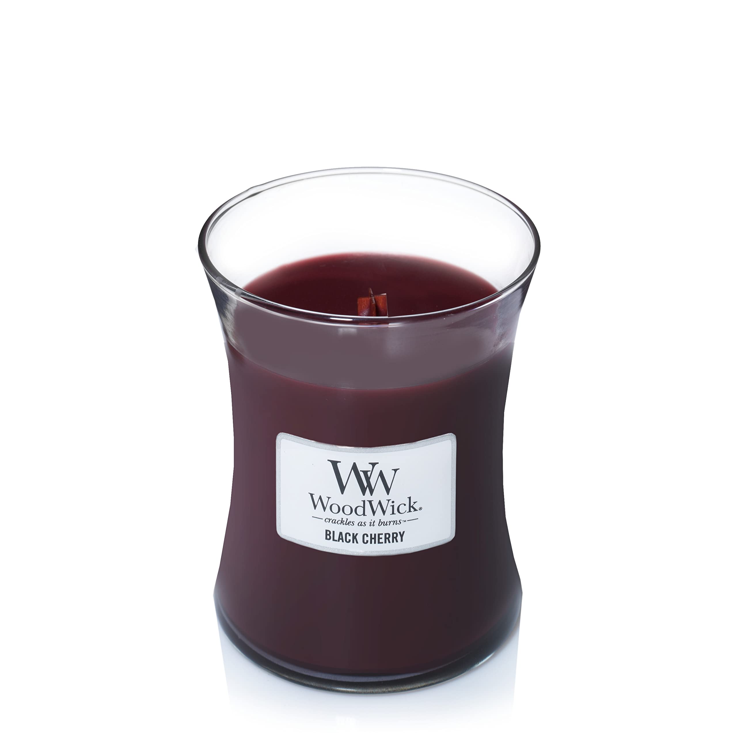 WoodWick Candela profumata Hourglass media con stoppino crepitante | Amarena (Black Cherry) | Durata della fragranza: fino a 60 ore