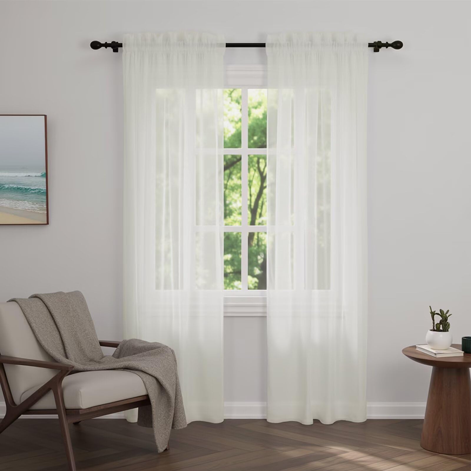 Zdada Net Curtains for Windows 84 Drop, Cream Slot Top Voile Curtains, Semi Transparent Sheer Curtain Net Curtain Panel for Living Room Kitcken W60xL84 Inch,4 Panels — image 1