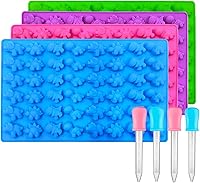 Vista 1 de Moldes de silicona para gomitas con 3 cuentagotas – Moldes de chocolate antiadherentes sin BPA incluyendo mini molde de dinosaurio, paquete de 3